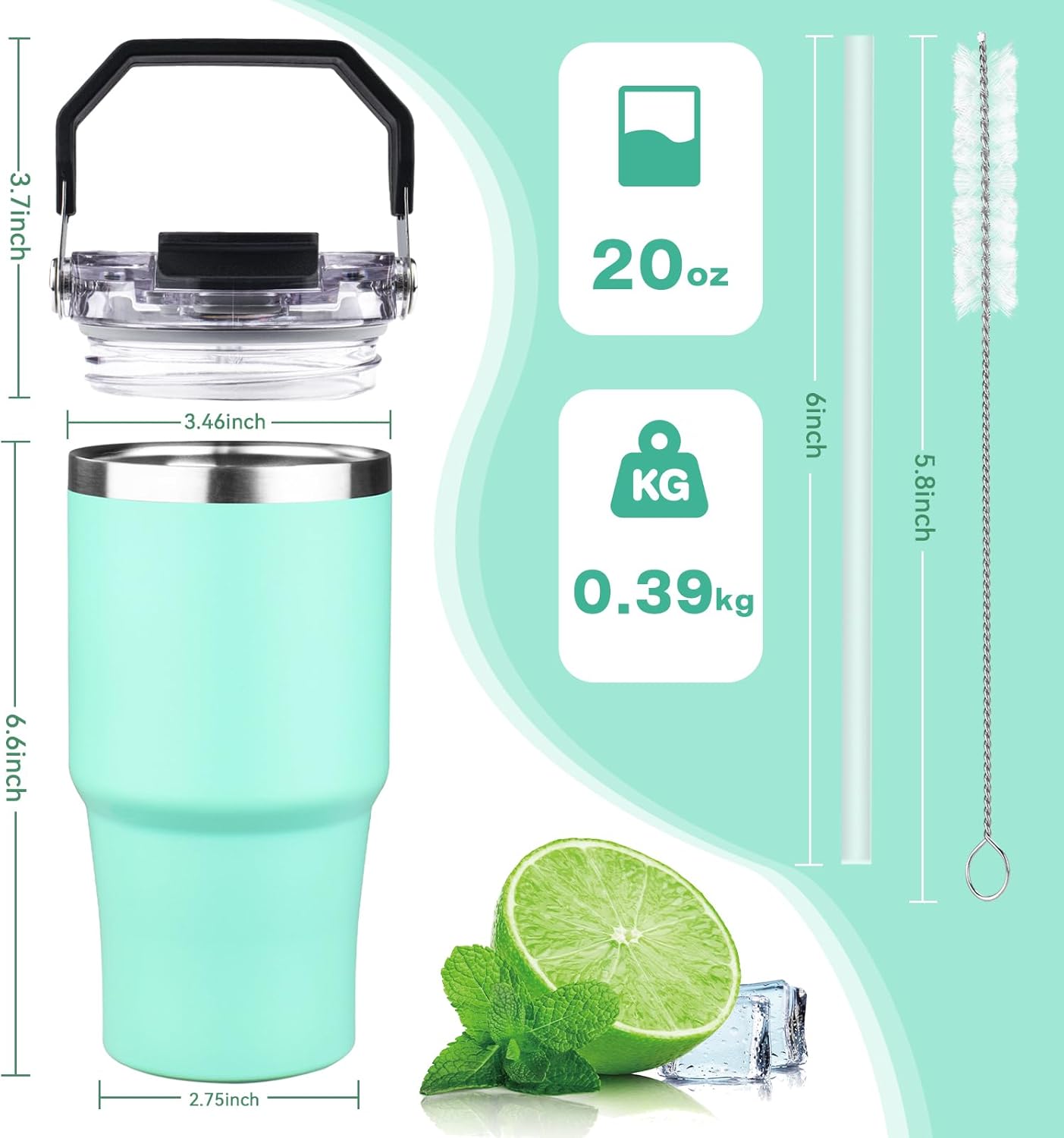 30oz Tumbler with Handle and Flip Straw Lid Double Wall Insulated Travel Coffee Mug Stainless Steel Vacuum Insulated Coffee Tumbler Cup for Hot and Cold Beverages,Leak-proof&BPA-free (30oz,Black)
