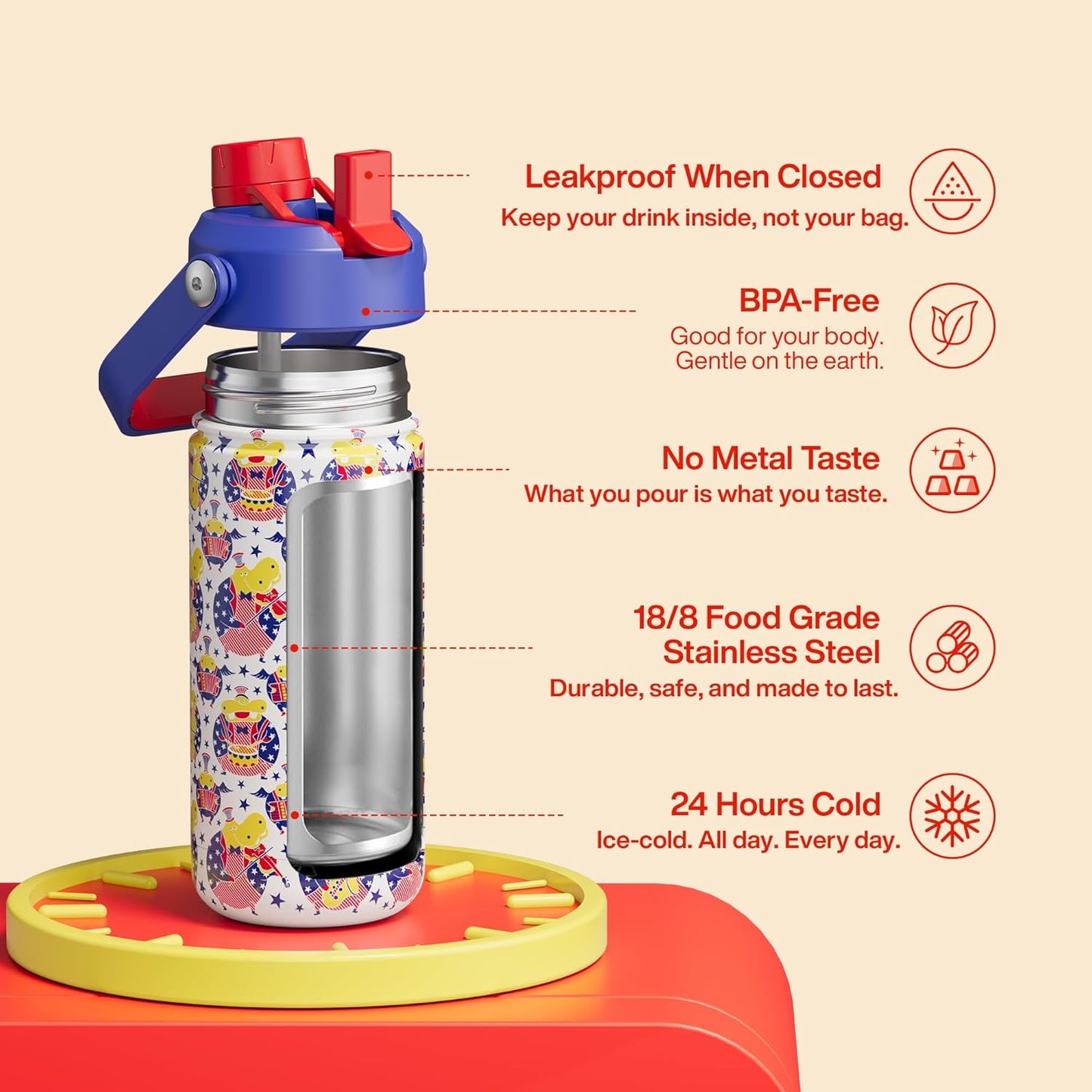 ENCOOL Insulated Water Bottle with Straw Stainless Steel Water Bottle, Leak-Proof, BPA-Free, Double Wall Vacuum Keeps Cold for 24 Hours for Sports, Travel, School (26 oz, Cotton Candy) - Colors D