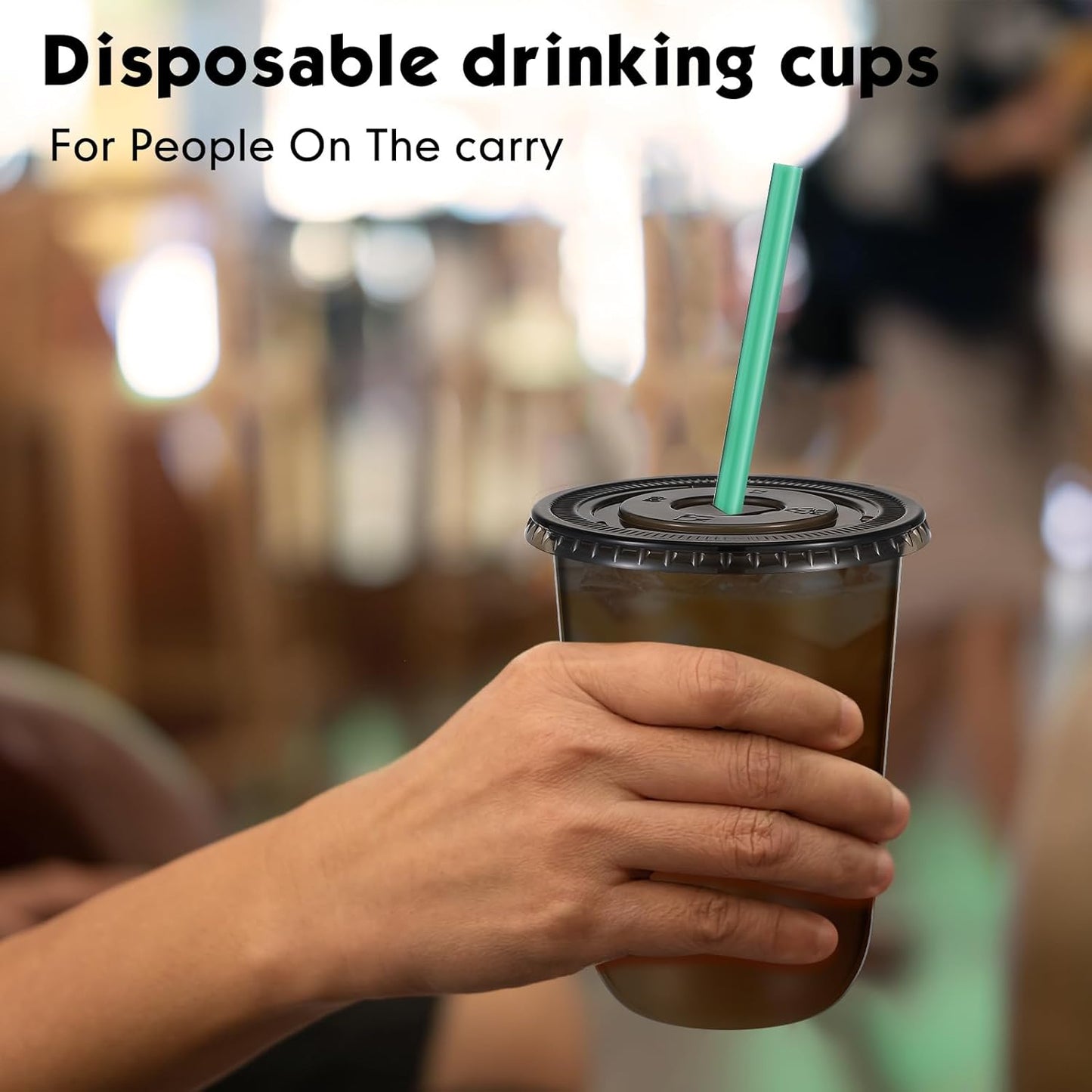 Baderke 25 Set Plastic Cups with Lids and Straws, Disposable Plastic Iced Coffee Cup for Cold Beverage Juice Smoothie Crystal for Coffee Shops Party Catering(Clear,16 oz)