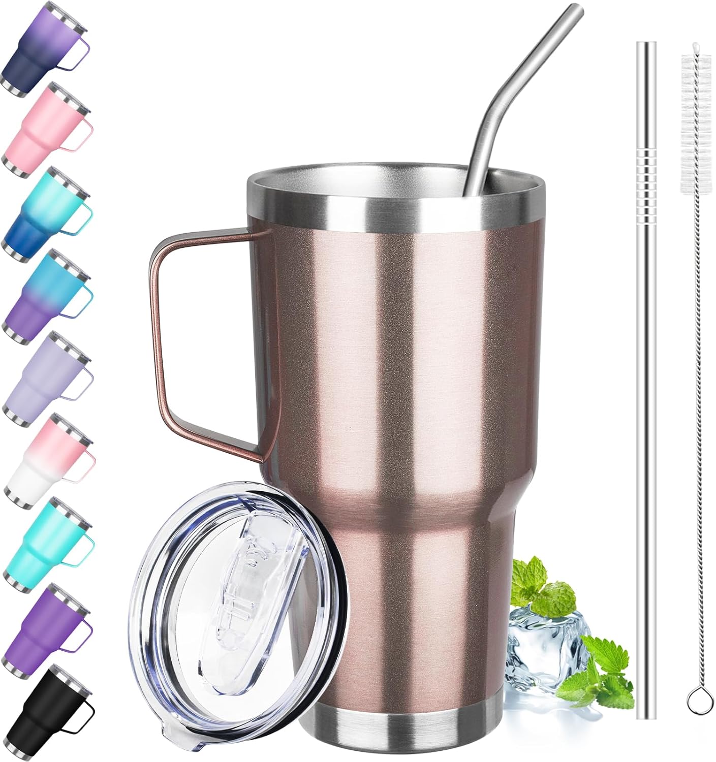 40 oz Tumbler with Handle, Insulated Tumbler with Lid and Straw, Reusable Stainless Steel Vacuum Insulated Cup, 100% Leak Proof Thermal Travel Coffee Mug Cup for Cold and Hot (Light Purple)