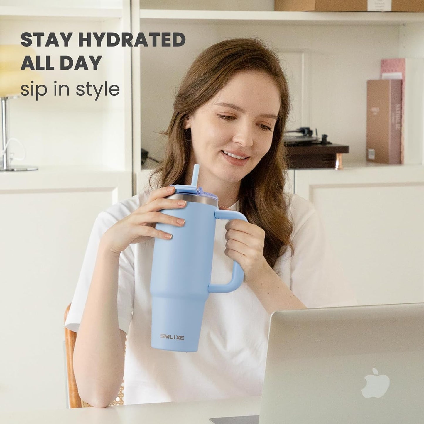 40 oz Tumbler with Handle and Straw Lid,Insulated Reusable Stainless Steel Water Bottle Travel Mug，Cupholder Friendly Double Wall Vacuum Sealed Cup (Black)