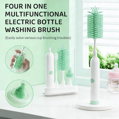 Rechargeable Electric Bottle Brush with Stand - 360° Spin Silicone Cleaner for Baby Bottles, Breast Pumps & Small Household Containers (Sea Blue)