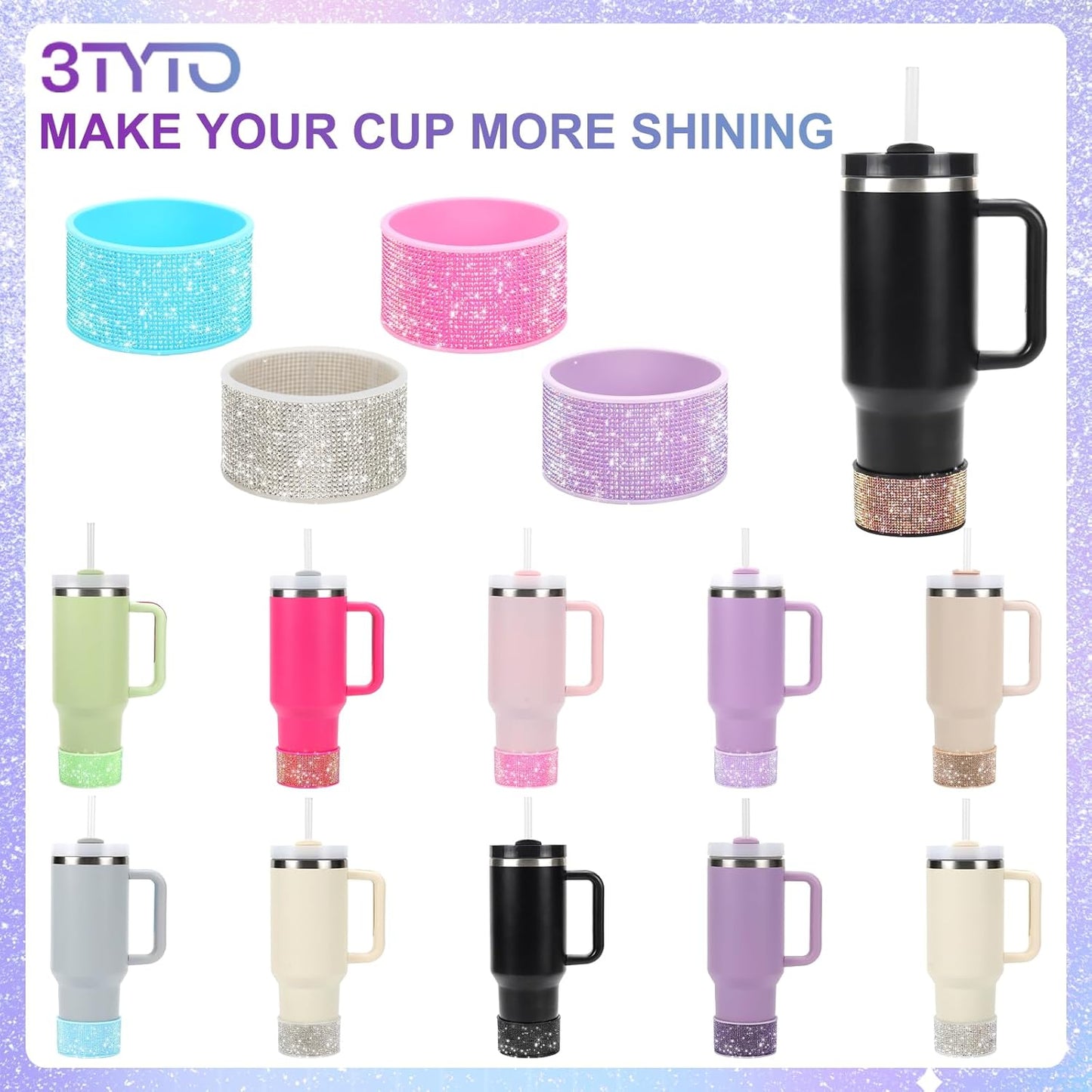Rhinestone Silicone Boot for 40oz 30oz Stanley Quencher, Anti-Slip Silicone Protector for Qunercher Pro Tour Flip 40oz 30oz, Cup Accessories for 2.75-2.95 inch Trapezoidal Cylinder Base