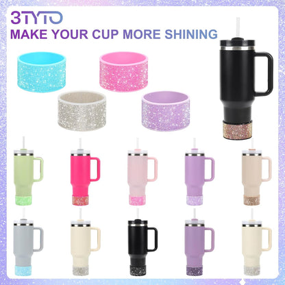 Rhinestone Silicone Boot for 40oz 30oz Stanley Quencher, Anti-Slip Silicone Protector for Qunercher Pro Tour Flip 40oz 30oz, Cup Accessories for 2.75-2.95 inch Trapezoidal Cylinder Base