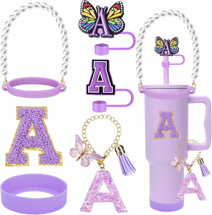 7pcs Cup Accessories for Stanley 30/40oz Tumbler, Handle Strap, Straw Cover, Silicone Boot, Letter Charm Stickers