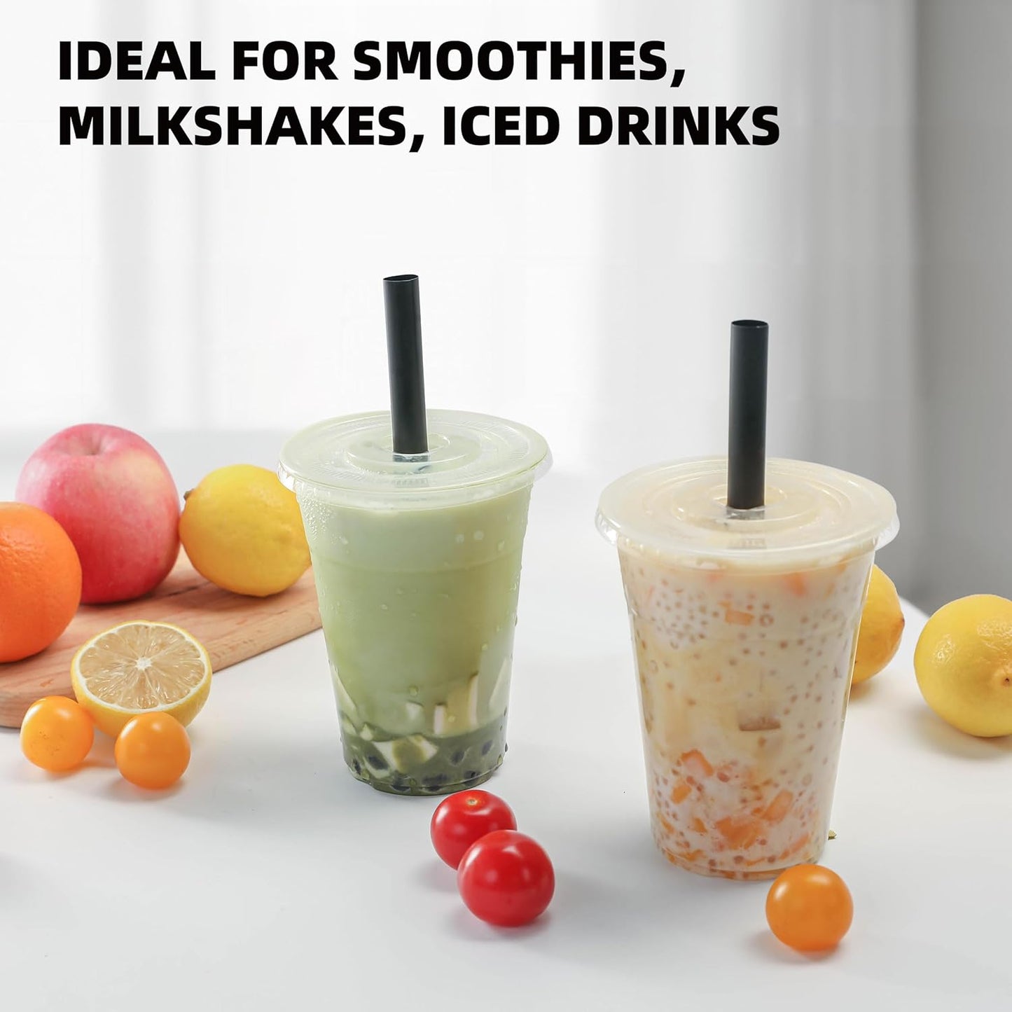 lucdnc 16oz Disposable Clear Plastic Cups with Lids and Smoothies Straws Party Drinking Cups for Milkshakes,Cold Coffee-25 Sets