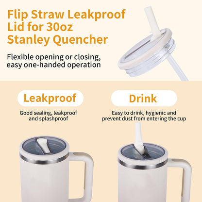 2 Pack 30 oz Flip Straw Leak Proof Lid for Stanley Quencher H2.0, Spill Proof Tumbler Lid Replacement, BPA Free Reusable No Spill Straw Lid for Stanley Accessories