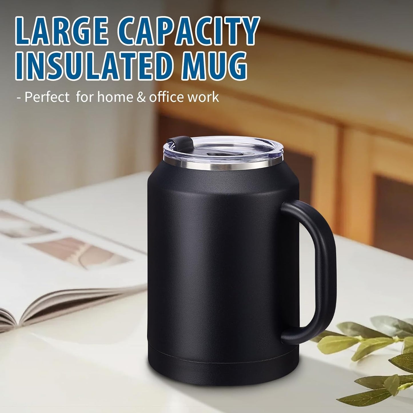 50 oz Insulated Tumbler with Handle and Straw - Stainless Steel Double Wall Coffee Mug, 2-in-1 Lid Metal Water Bottle, 36H Cold 24H Hot Travel Hydro Cup Jug with Silicone Boot
