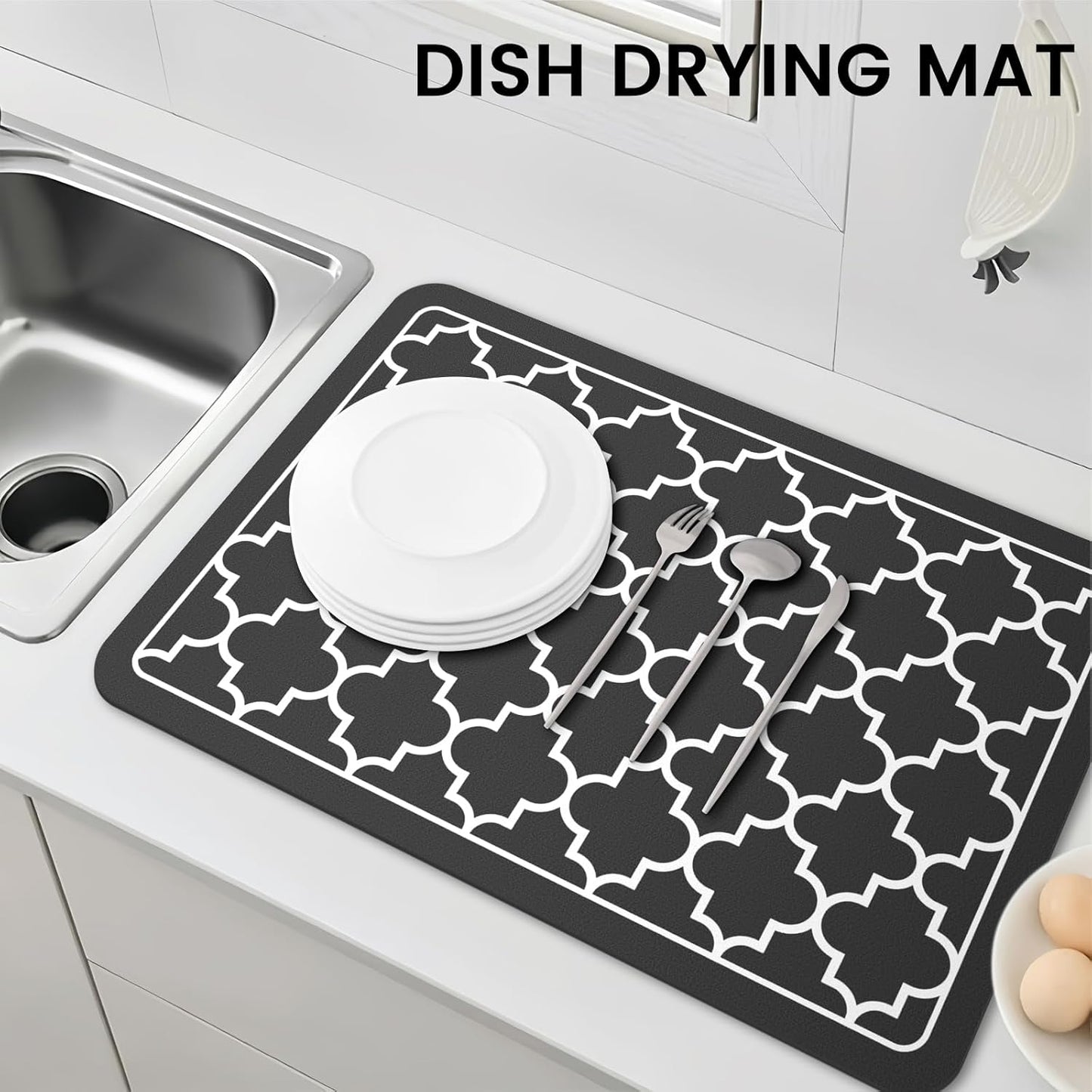 WISELIFE Dish Drying Mat Super Absorbent Drying Mat Large Dish Drying Mats for Kitchen Counter Easy Clean Dish Mat Kitchen Drying Mat15"x 18" Stylish Grey