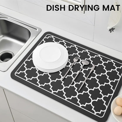 WISELIFE Dish Drying Mat Super Absorbent Drying Mat Large Dish Drying Mats for Kitchen Counter Easy Clean Dish Mat Kitchen Drying Mat15"x 18" Stylish Grey