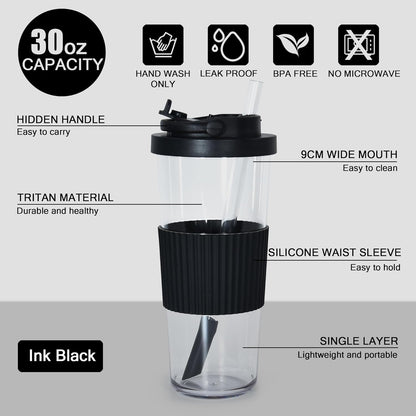 sweet grain Reusable Boba Cup - 24oz Tritan Boba tumbler with Lid and Straw, BPA Free Leakproof Bubble/Boba Tea Cup with Carry Handle for Ice Coffee Smoothies - Black