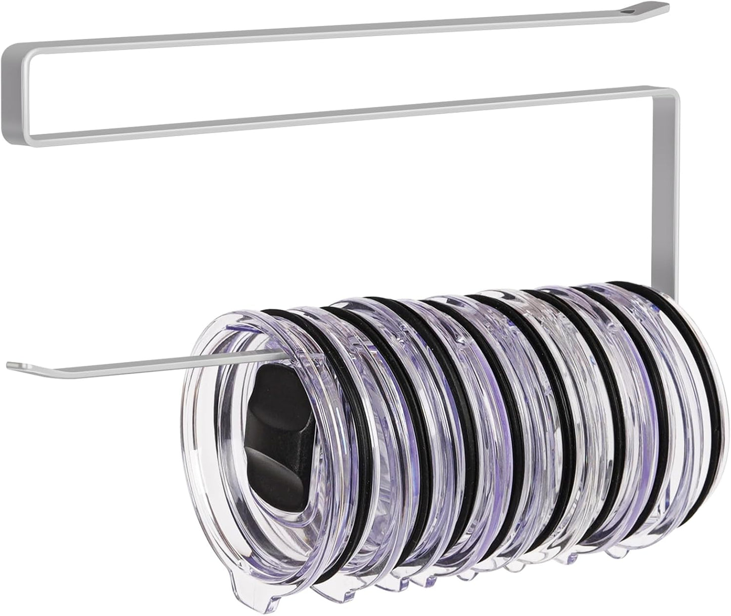 Tumbler Lid Organizer, Horizontal Tumbler Lid Storage Hook Up to 10 Lids, Space Saving Cup Lid Holders Under Cabinet Tumbler Lid Hook for Kitchen Organizer and Storage,Hanging Paper Towel Rack Hanger