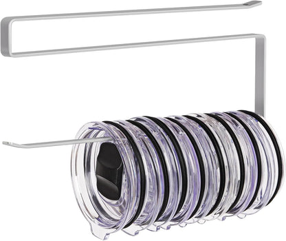 Tumbler Lid Organizer, Horizontal Tumbler Lid Storage Hook Up to 10 Lids, Space Saving Cup Lid Holders Under Cabinet Tumbler Lid Hook for Kitchen Organizer and Storage,Hanging Paper Towel Rack Hanger