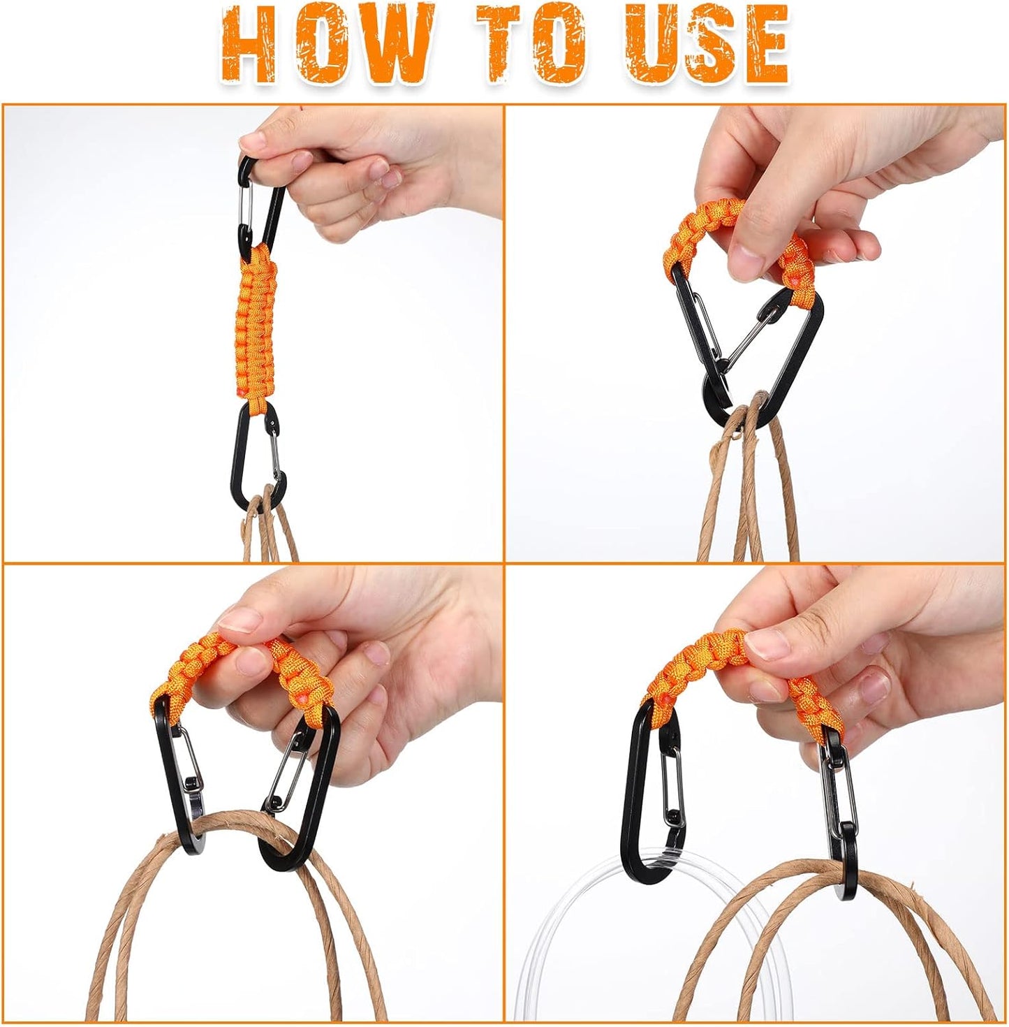 Ferraycle 5 Pcs Paracord Keychain Carabiner Clip Braided Lanyard Water Bottle Clips Tactical Keychain Backpack Accessories