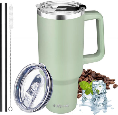 40 oz Tumbler with Handle, Insulated Tumbler with Lid and Straw, Reusable Stainless Steel Vacuum Insulated Cup, 100% Leak Proof Thermal Travel Coffee Mug Cup for Cold and Hot (Light Purple)