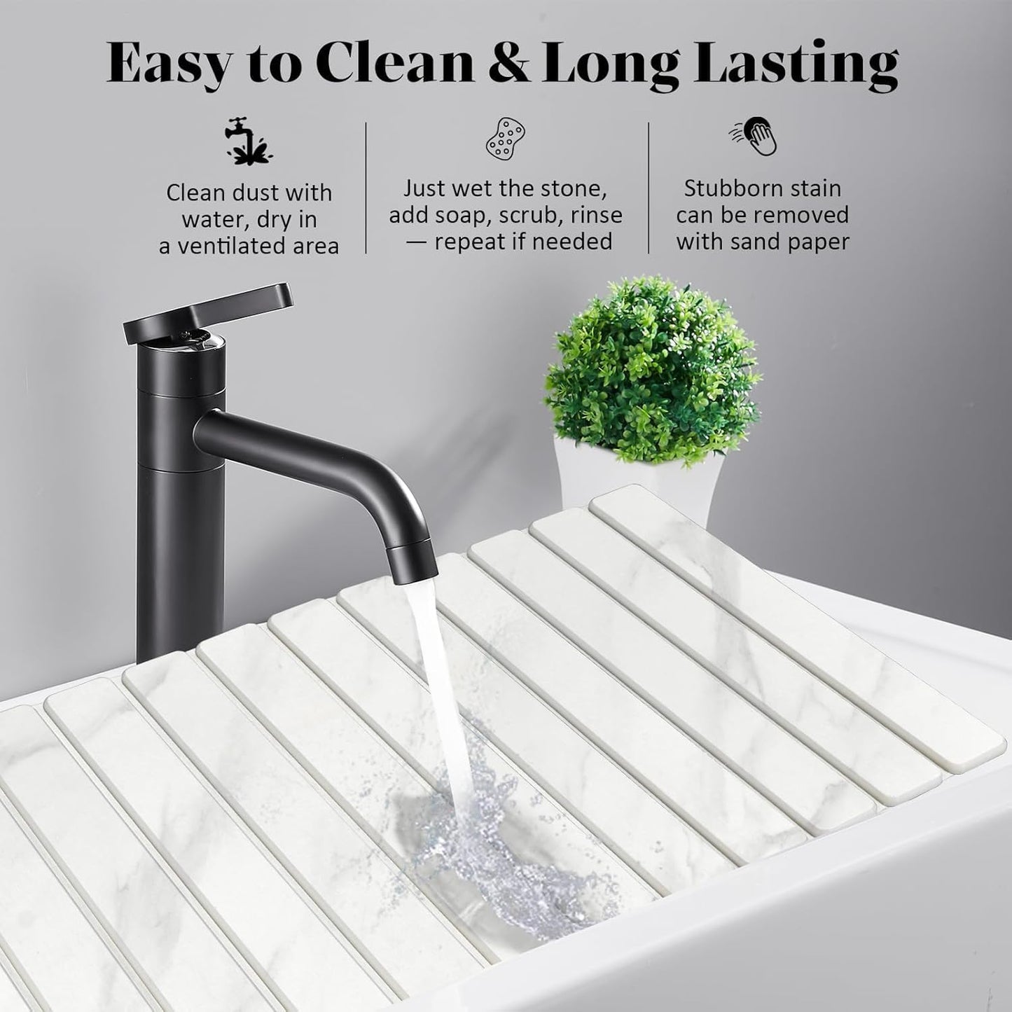 Large Stone Dish Drying Mat for Kitchen Counter – 24"(L)×16 "(W) Foldable Super Absorbent Diatomaceous Earth Dish Drying Mat, Kitchen Counter Mats for Plate Rack, Cups, Match Any Countertop - Gray