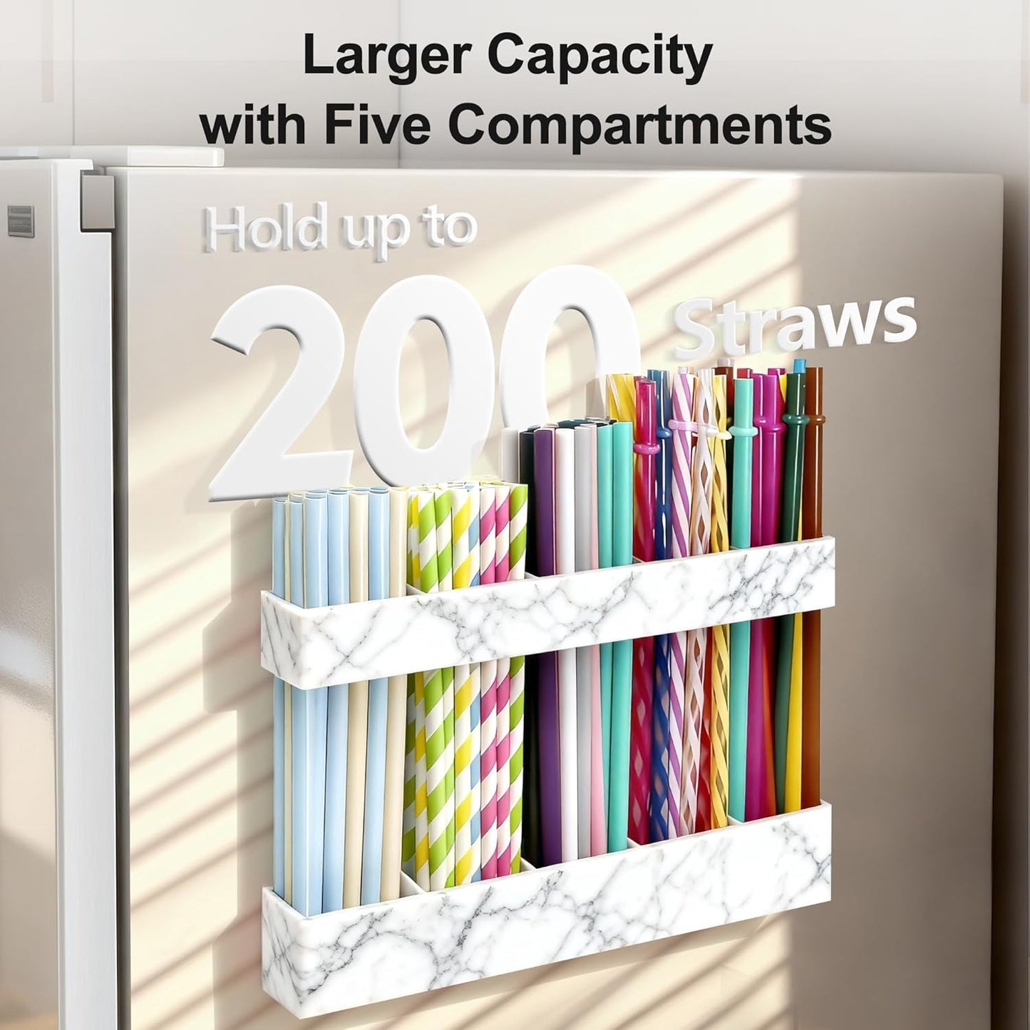 9.5” Large Acrylic Straw Holder for Cabinet Door, Reusable Adjustable Two-Part Straws Organizer with Ultra Sticky Adhesive Strips, 2026 Straw Storage for Kitchen Cupboard (Transparent)
