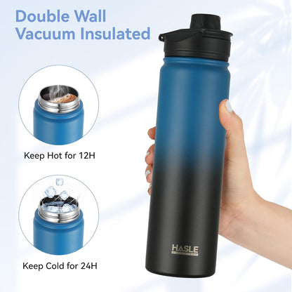 HASLE OUTFITTERS 32 oz Insulated Water Bottle Stainless Steel Double Walled Vacuum Sports Water Bottle with 2 Lids (Straw and Spout Lid) for Gym Camping Hiking(Black,1)