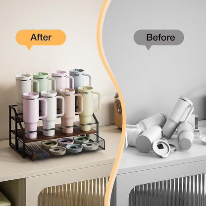MOJOHAND Water Bottle Organizer for Full Stanley and Others' Large Tumbler Organization, Pantry Kitchen Organizers and Storage for Cup Accessories, Water Bottle Holder Wine Rack - 3 Tier Hold 12