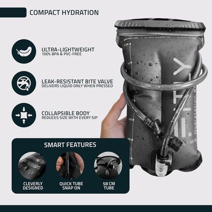 FITLY Soft Flask - Shrink As You Drink Soft Water Bottle for Hydration Pack - Folding Water Bottle Ideal for Running, Hiking, Cycling, Climbing & Rigorous Activity