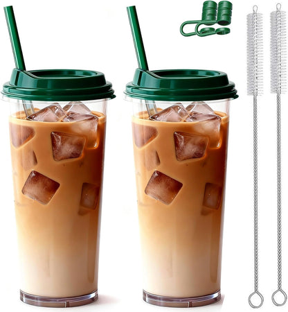 24oz Tumbler with Lid and Straw, Leak Proof and Double Wall Insulated Reusable Plastic Cups,Travel Reusable Iced Coffee Cup (1, Pink)