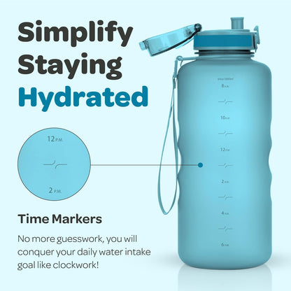 Hydracy Water Bottle with Time Marker -Large BPA Free Water Bottle & No Sweat Sleeve -Leak Proof Gym Bottle with Times to Drink - Ideal for Fitness Sports & Outdoors