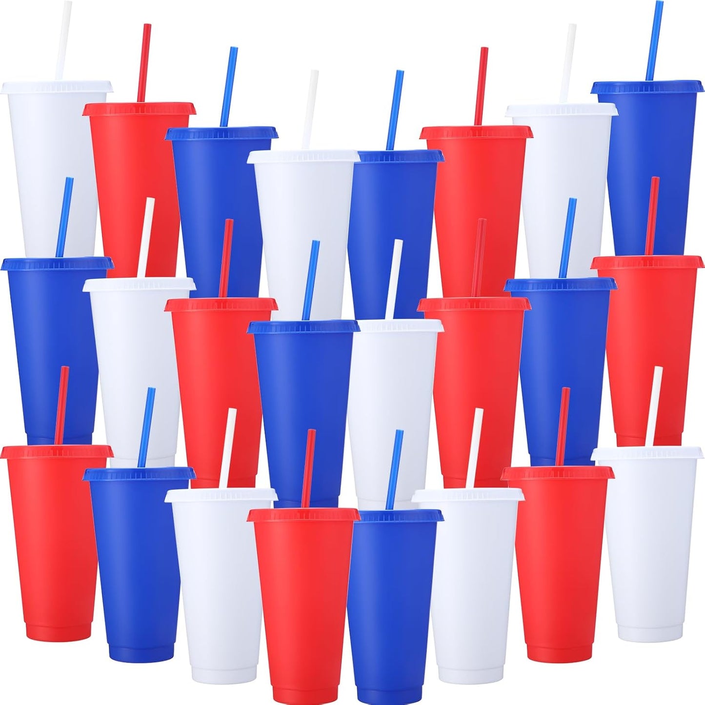 Honeydak 15 Pack Tumbler with Straw and Lid Bulk Cups for Gifts Water Bottle Iced Coffee Travel Mug Cup Reusable Plastic Tumblers for Party Birthdays 24-27 oz (Solid Color)
