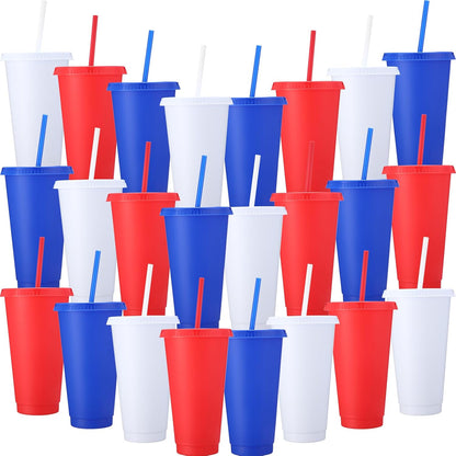 Honeydak 15 Pack Tumbler with Straw and Lid Bulk Cups for Gifts Water Bottle Iced Coffee Travel Mug Cup Reusable Plastic Tumblers for Party Birthdays 24-27 oz (Solid Color)