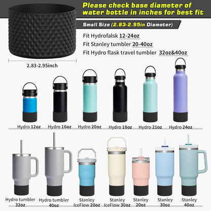 WUQID Water Bottle Boot, Diamond Silicone Boot Compatible with Stanleyy Tumbler 20-40oz & Hydroo Flask Bottle 12oz-24oz, Reduces Dents Sleeve Cover for More Bottles/Tumblers Bottom of 2.83-2.95in
