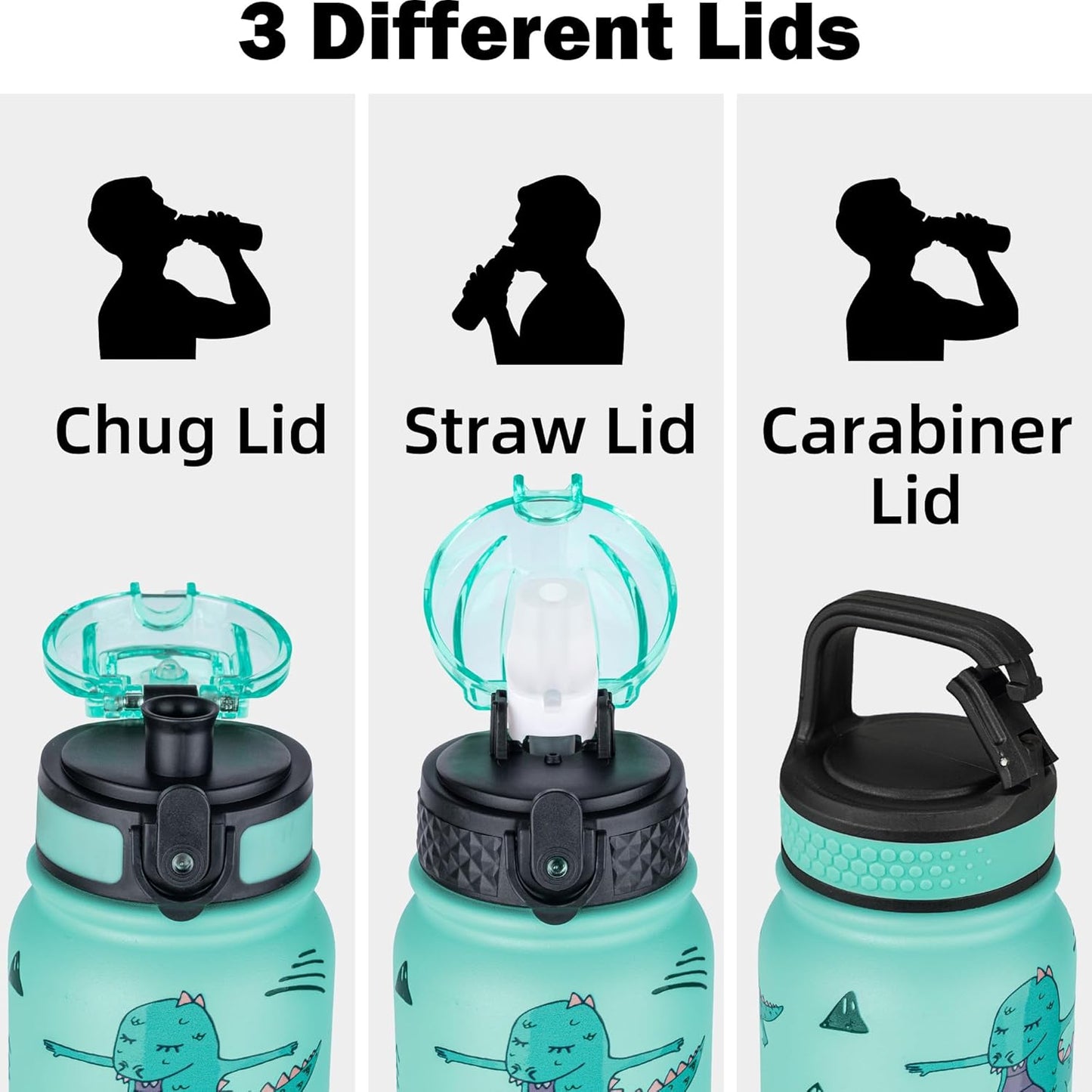 Oldley Insulated Water Bottle 20oz for Adults Kids Stainless Steel Water Bottles with Straw/Chug/Carabiner 3 Lids Fruit Strainer Double Wall Vacuum Wide Mouth BPA Free Leak-Proof for School Travel