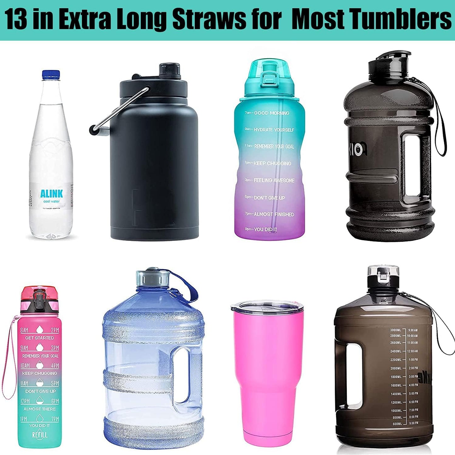 ALINK 12-Pack Reusable Clear Plastic Straws, 10.5 in x 0.3 in Replacement Tumbler Straws, BPA-Free Dishwasher-Safe Hard Straws with Brush for Stanley, YETI, Starbucks, Owala, Mason Jars 16–32 oz Cups