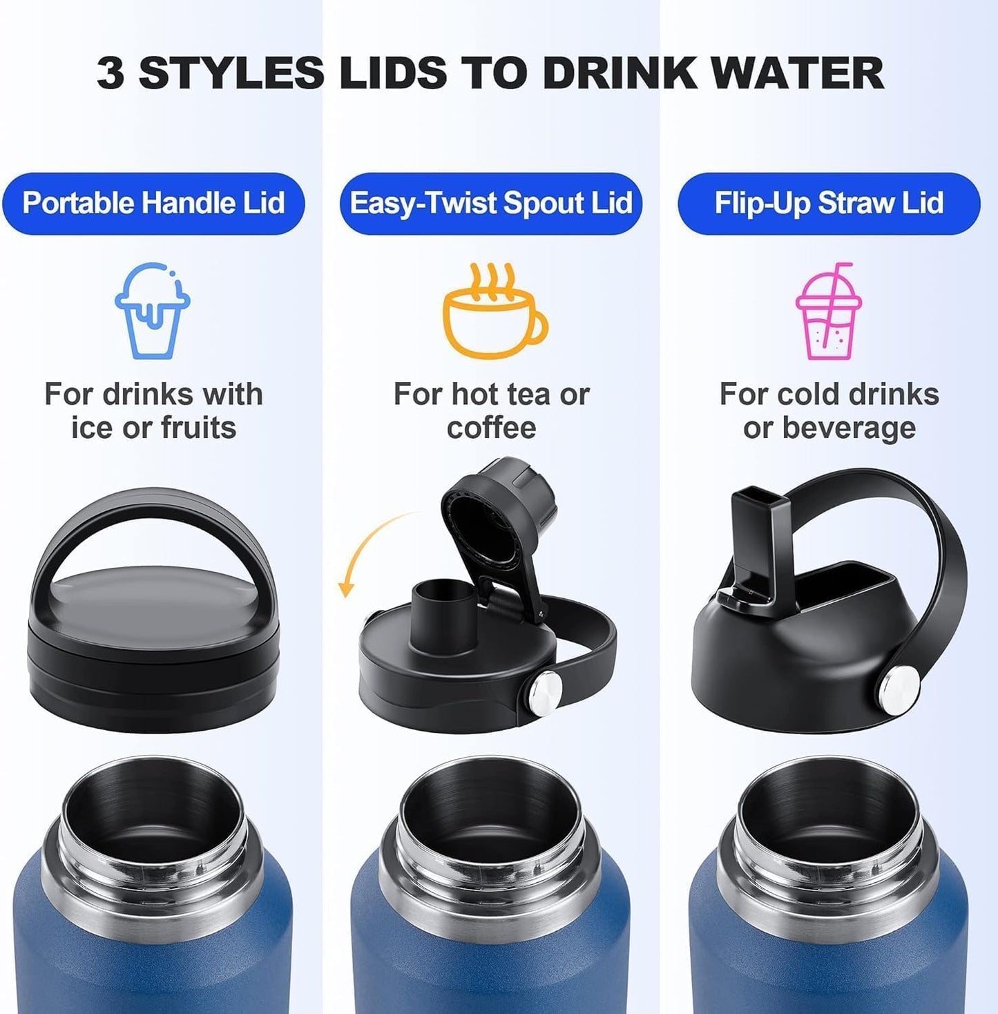 SENDESTAR 40oz Water Bottle Wide Mouth Stainless Steel Vacuum Insulated Double Wall with Straw Lids Fit in Any Car Cup Holder