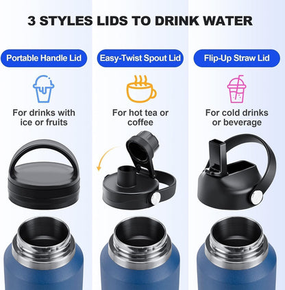 SENDESTAR 40oz Water Bottle Wide Mouth Stainless Steel Vacuum Insulated Double Wall with Straw Lids Fit in Any Car Cup Holder