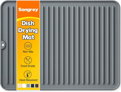 Songrey 12" x 6.5" Silicone Dish Drying Mat, Kitchen Counter Drying Pad for Sink Dishes or Under Rack, Multi-Use as Heat Resistant Trivet, Coffee Bar Mat