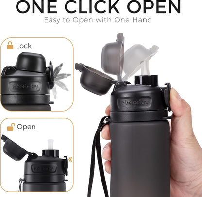 TakeToday Collapsible Water Bottles 21oz (600mL), Foldable Platinum Silicone Travel Water Bottle with Straw & Carry Strap, Leak-Resistant Screw Lid, Wide Mouth, BPA-Free for Hiking, Camping, Travel