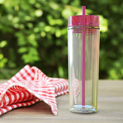Maars Skinny Clear Tumbler with Lid and Straw | 16oz Premium Acrylic, Insulated Double Wall Plastic Reusable Water Cups, BPA-Free To Go Cups for Iced Coffee, Juice & Ice Tea