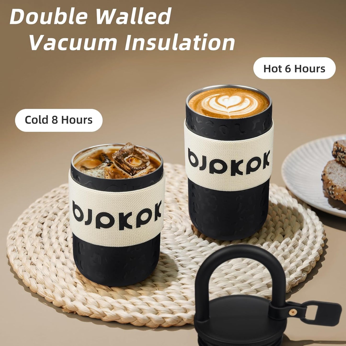 BJPKPK 13oz Insulated Stainless Steel Loop Tumbler With Lid And Handle Travel Coffee Mug Thermal Cup,Latte