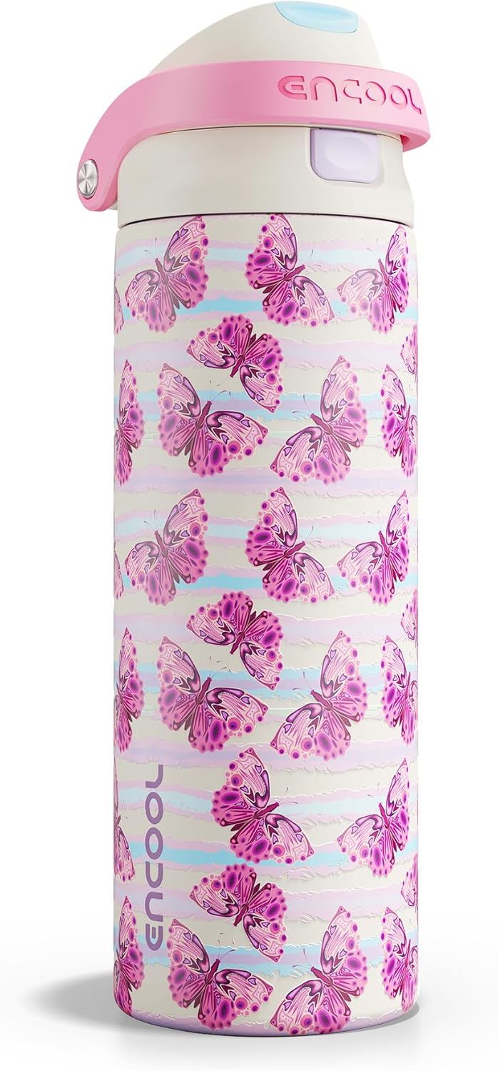 ENCOOL Leakproof Insulated Water Bottle with Straw Dual-Sip Water Bottle Bag-Safe Design for Work, Commute & Gym – Keeps Drinks Cold All Day, 24 oz, Lemonade Pink - Colors A