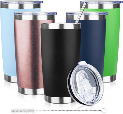 20oz Tumbler with Lid and Straw Double Wall Powder Coated Vacuum Insulated Coffee Tumbler Stainless Steel Insulated Travel Coffee Mug Spill-Proof Thermal Cup for Hot and Cold Beverage,Black