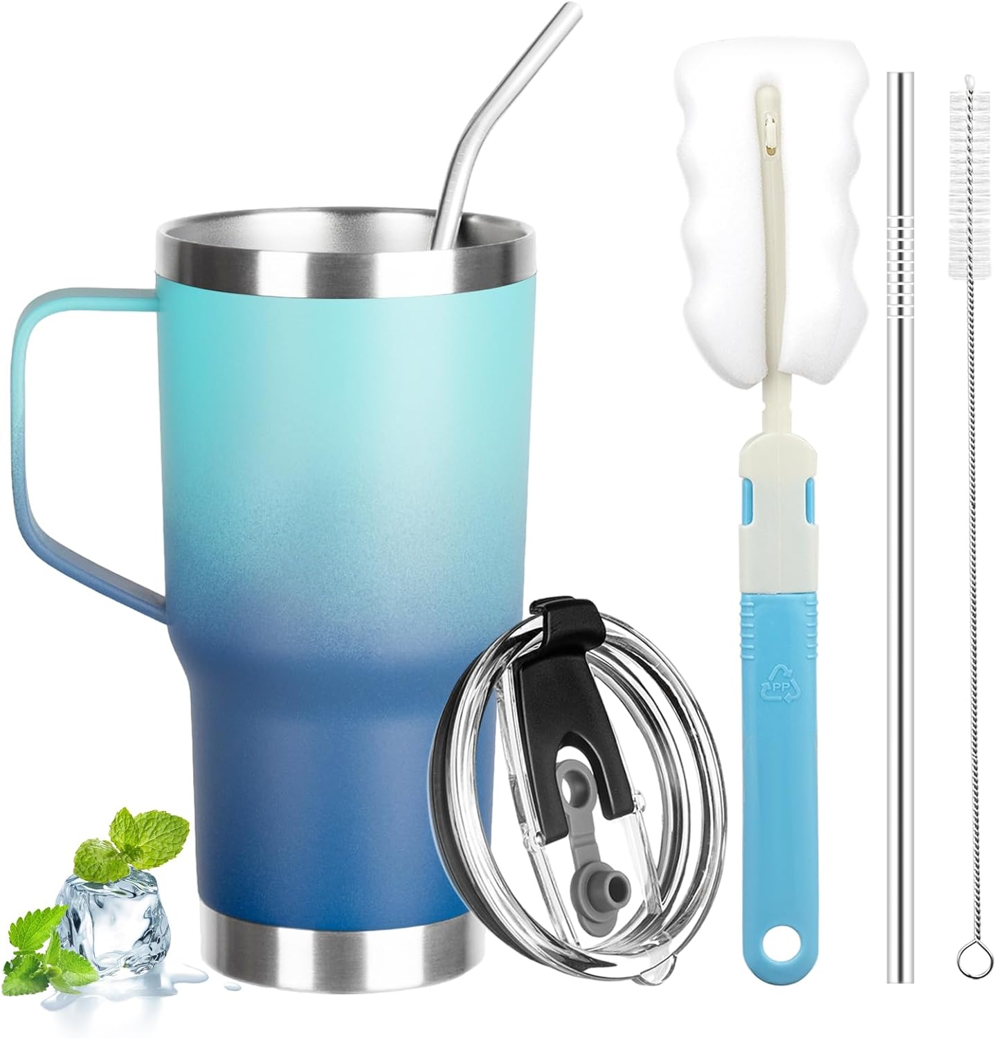 20 oz Tumbler with Handle, Stainless Steel Insulated Tumbler with Lid and Straw, Double Wall Vacuum Coffee Mug Tumbler, Insulated Coffee Thermal Cup for Cold and Hot (Light Purple)