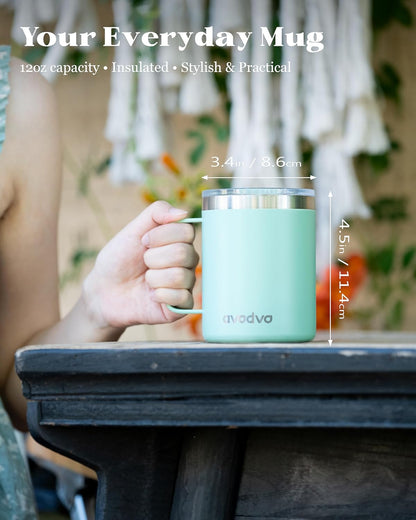 12oz Insulated Coffee Mug with Lid – Includes Two Lids, Stainless Steel Coffee Travel Mug with Handle, Double Wall Vacuum Insulated Camping Mug for Home, Office & Outdoor, Navy Blue
