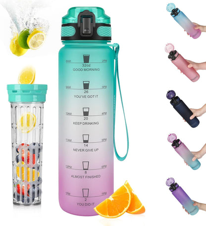 Opard Zip 32oz Plastic Water Bottle Dishwasher Safe, Leakproof Flip-Top Lid, BPA Free Tritan, Wide Mouth Reusable Sports Water Bottle for Gym Hiking Commuting Outdoor Travel and School
