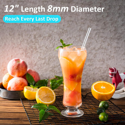 Reusable Glass Straws Shatter Resistant Clear, Skinny Glass Straw Bent Thin for 16 oz Cups Tumblers 9 inch 8mm