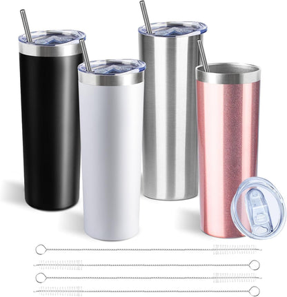 20 oz Skinny Tumblers with Lid and Straw,Stainless Steel Vacuum Insulated Tumbler Cup Double Wall Travel Coffee Mug, Thermal Water Tumbler for Hot and Cold Drinks(Rose Gold,1)