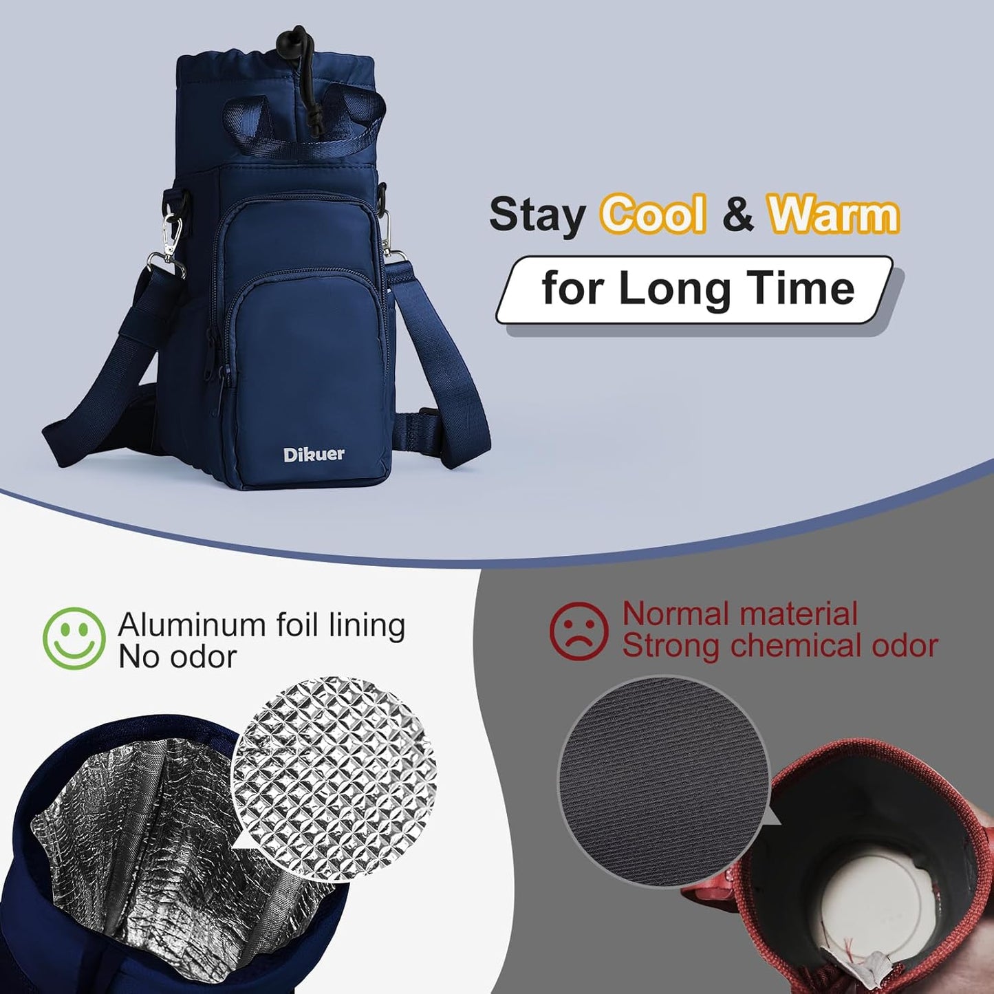 Water Bottle Holder with Strap, 4 Big Pockets with Compartment, 24oz/32oz/40oz Crossbody Water Bottle Carrier Bag