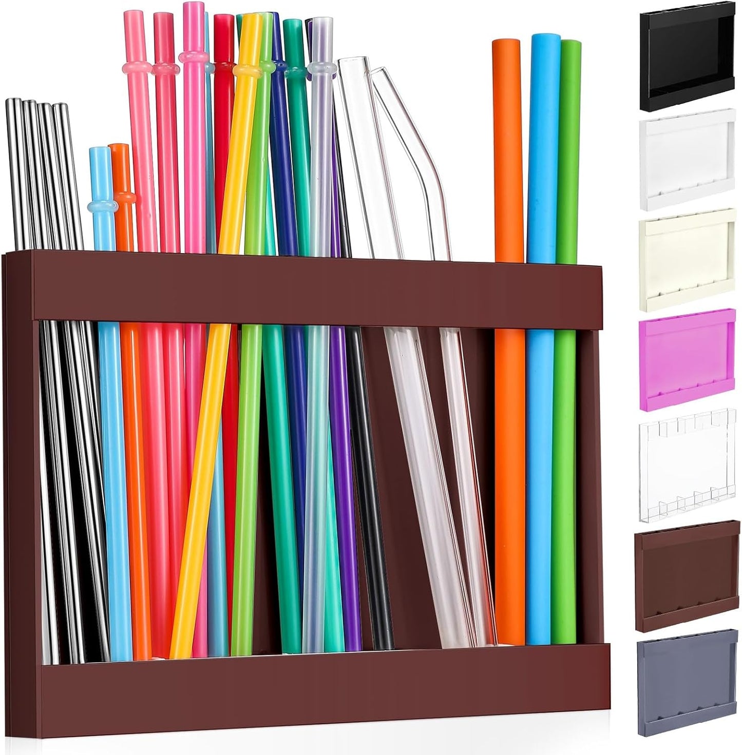 Qinyoung Acrylic Straw Holder for Cabinet Door with Double Sided Adhesive Tape Reusable Straw Organizer Tumbler Storage Kitchen Accessories Container for Counter Cupboard(Classic,Large,Transparent)