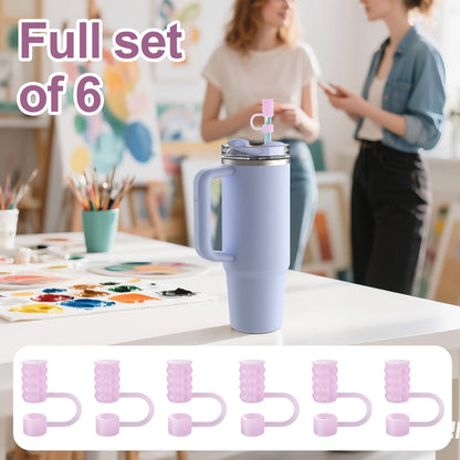 YOTIME 6Pcs Silicone Straw Covers Cap, 0.39in/10mm Straw Toppers Compatible with Stanley Cup 40 & 30 oz, Reusable Dust-Proof Cover Cap for Tumbler with Handle, Starlight