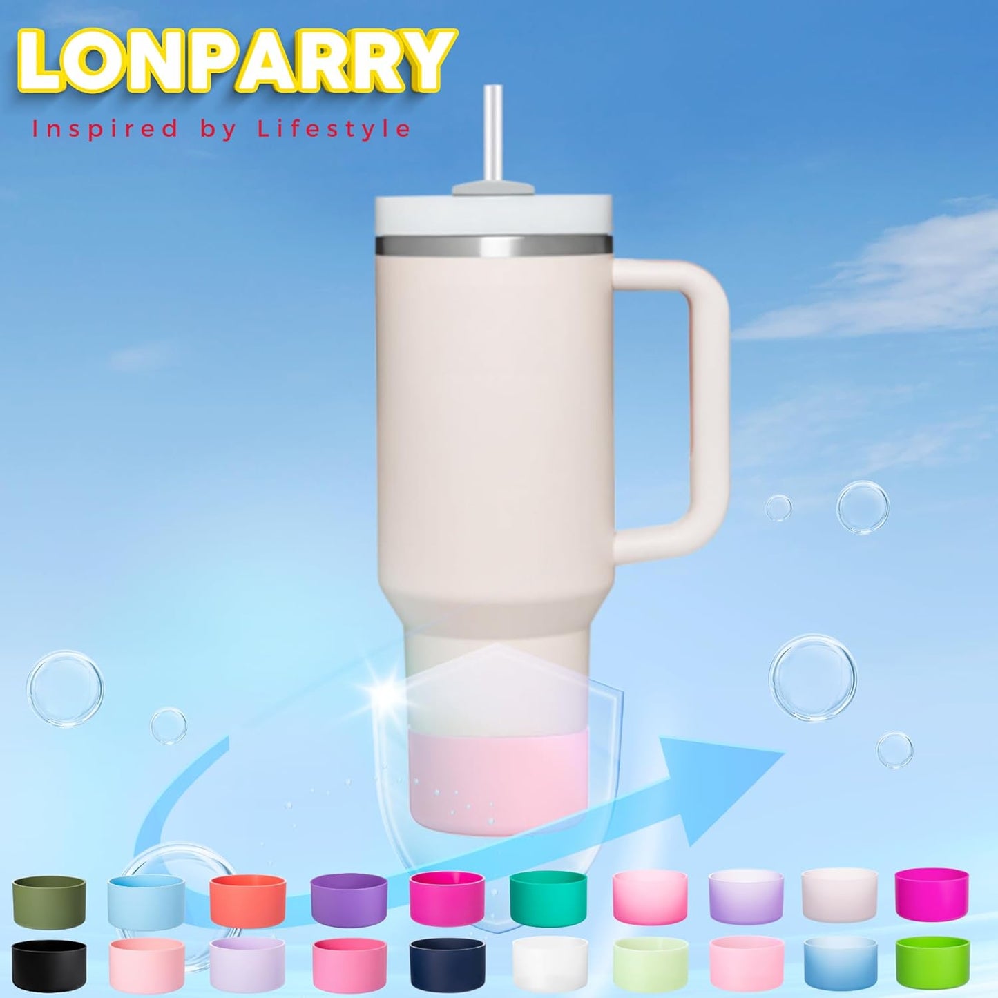 2-Pack Silicone Boot for Stanley Cup 30oz & 40oz, Anti-Slip & Noise Reducing Bottom Protector, BPA-Free Tumbler Base Cover for Quencher H2.0 30/40oz & IceFlow 20/30oz, Accessories for Car & Travel