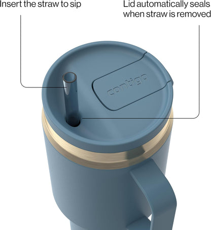 Contigo SnapSeal 30 oz Stainless Steel Vacuum-Insulated Tumbler with Handle & Reusable Straw, Leakproof AutoClose Lid, Cup Holder Friendly, BPA-Free & Lead-Free, Dishwasher Safe