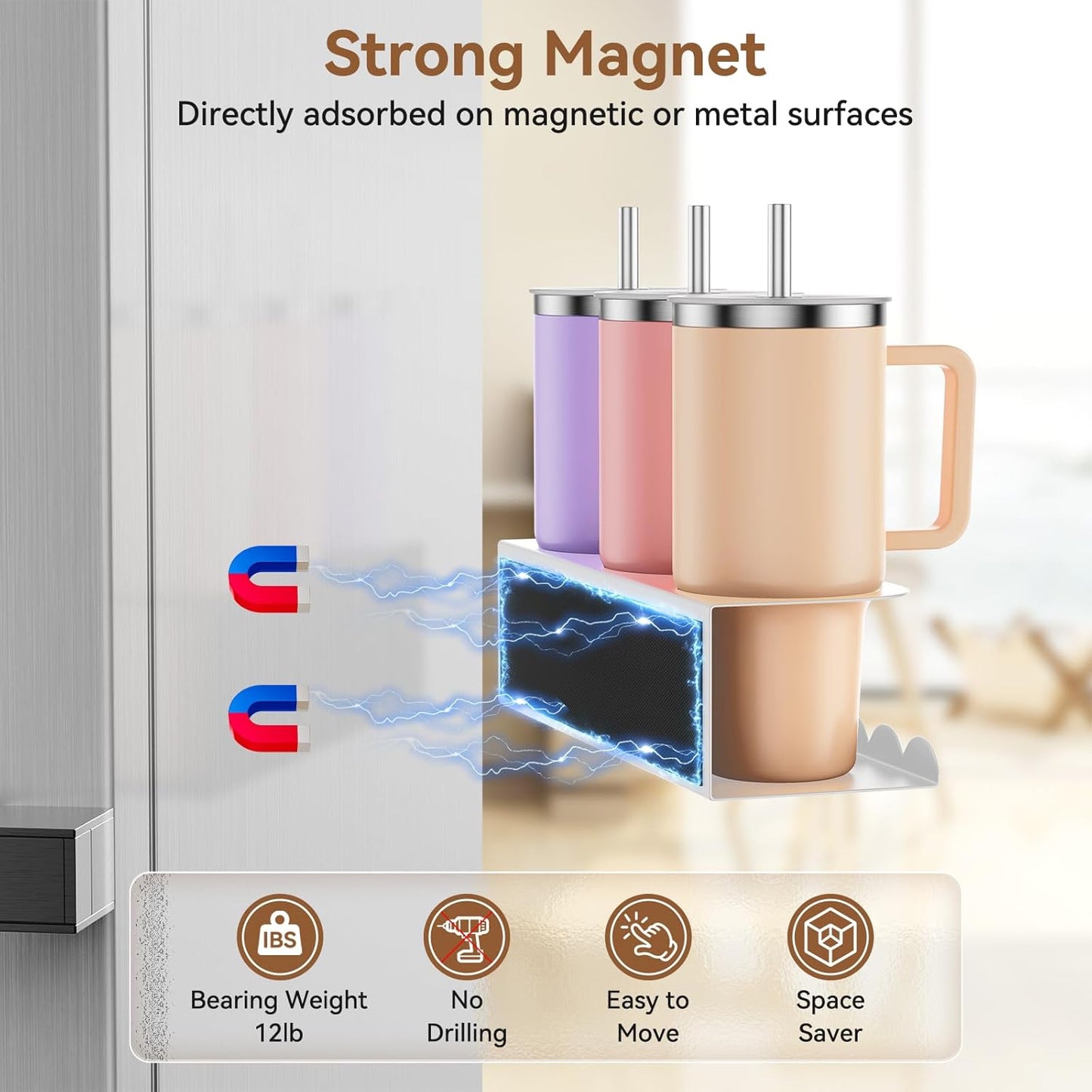 Magnetic Stanley Cup Holder for Fridge, Water Bottle Holder for Stanley 30&40 oz and Tumbler Organizer for Kitchen, Metal Stanley Cup Accessories, 2 Pack, Black